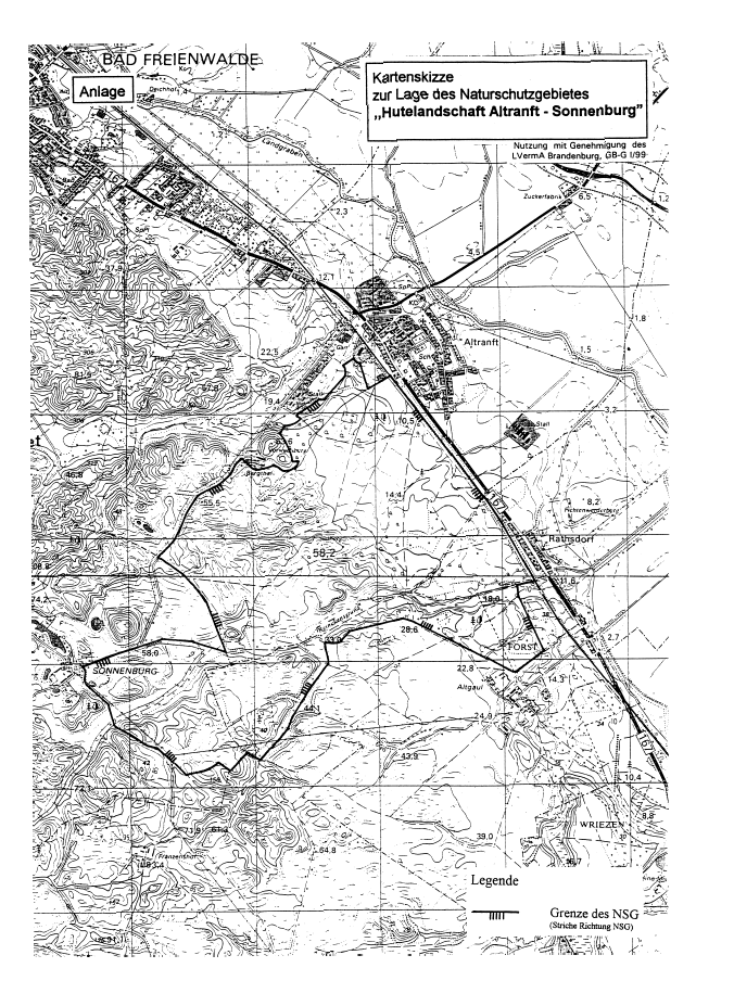 Kartenskizze zur Lage des Naturschutzgebietes "Hutelandschaft Altranft-Sonnenburg"