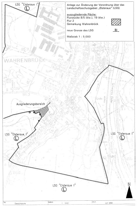 Anlage zur Änderung der Verordnung über das Landschaftsschutzgebiet "Elsteraue" (auszugliedernde Fläche, Maßstab 1 : 5.000)