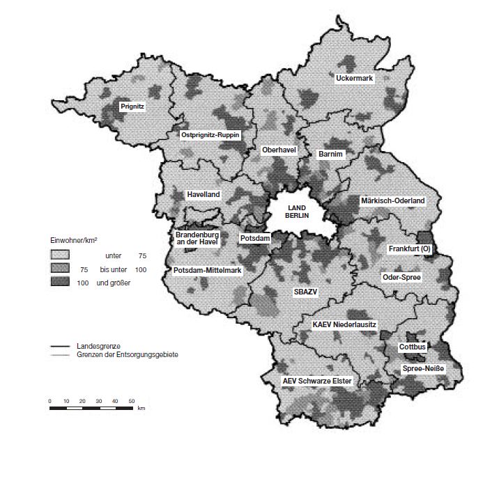 Abbildung: Einwohnerdichte in den Entsorgungsgebieten der öffentlich-rechtlichen Entsorgungsträger