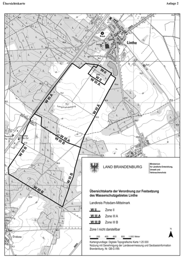 Übersichtskarte der Verordnung zur Festsetzung des Wasserschutzgebietes Linthe