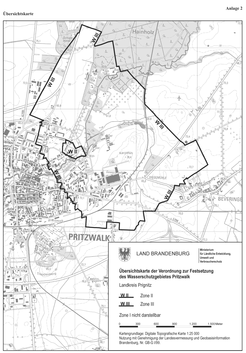 Übersichtskarte der Verordnung zur Festsetzung des Wasserschutzgebietes Pritzwalk