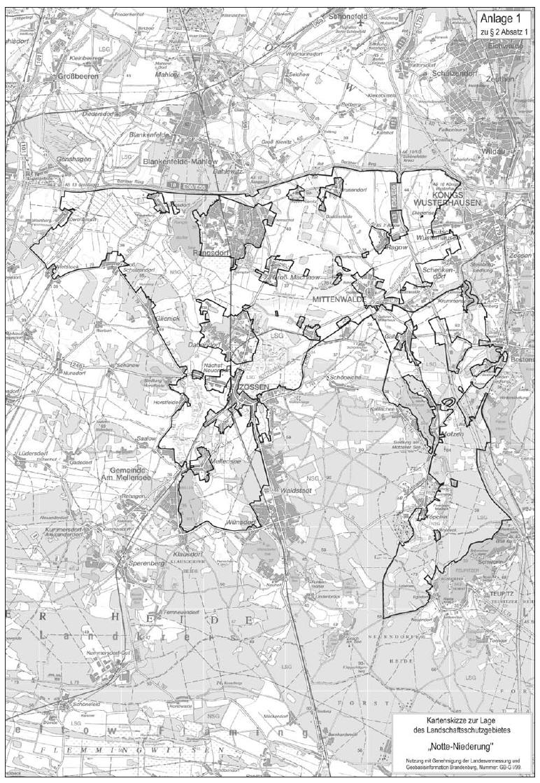 Kartenskizze zur Lage des Landschaftsschutzgebietes "Notte-Niederung"