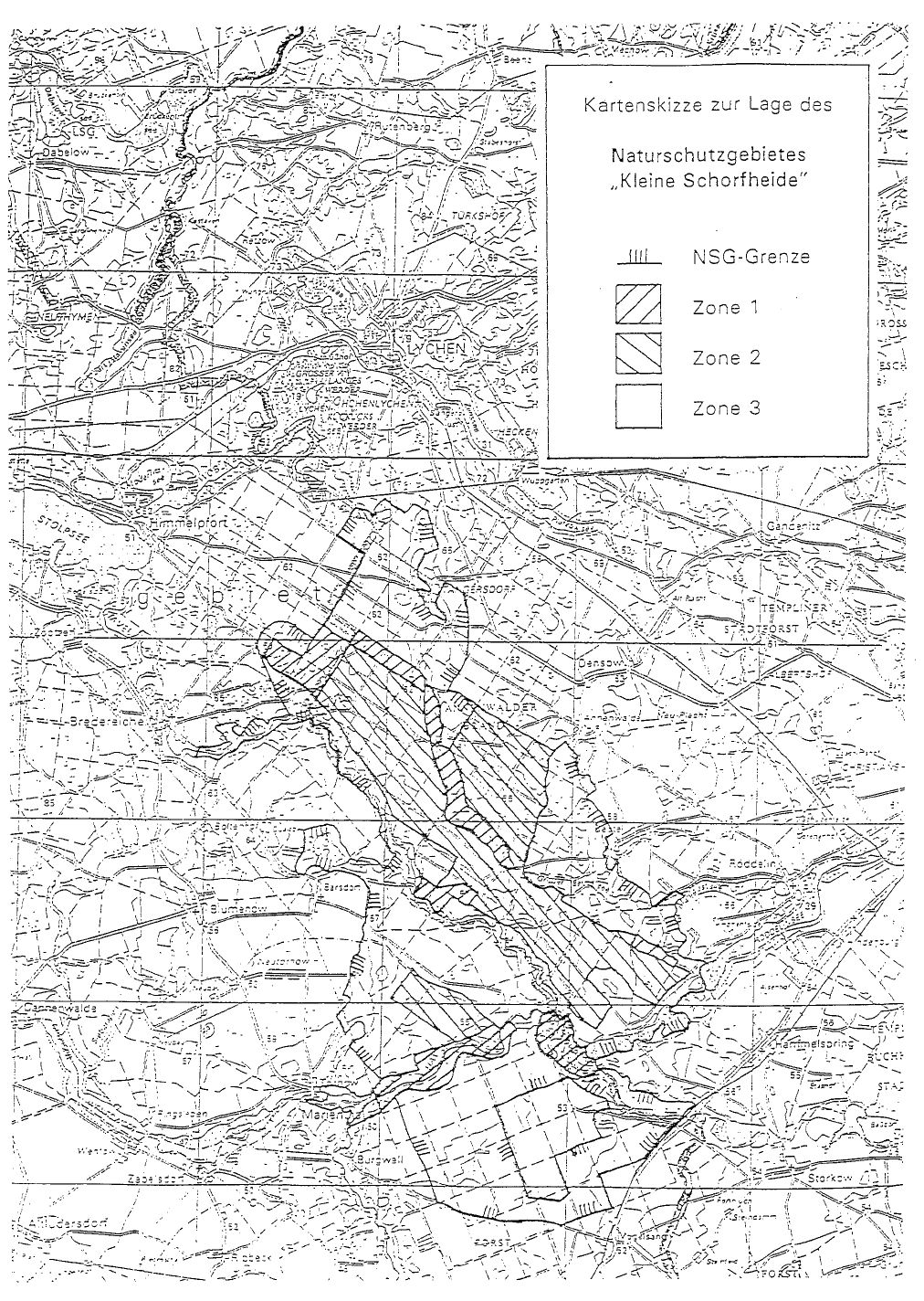 Kartenskizze zur Lage des Naturschutzgebietes "Kleine Schorfheide"