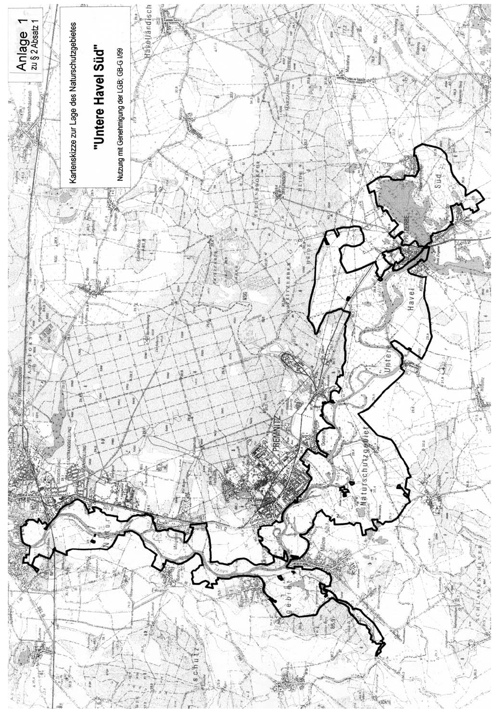 Kartenskizze zur Lage des Naturschutzgebietes "Untere Havel Süd"