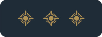 Abzeichen auf blauem Untergrund mit drei goldenen Sternen nebeneinander zentriert, ohne Umrahmung