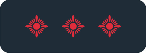 Abzeichen auf blauem Untergrund mit drei roten Sternen nebeneinander zentriert, ohne Umrahmung