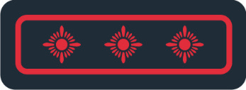 Abzeichen auf blauem Untergrund mit drei roten Sternen nebeneinander zentriert, mit eingerückter roter Umrahmung