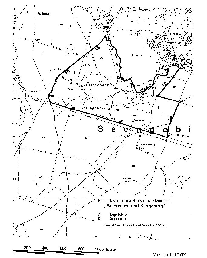 Kartenskizze zur Lage des Naturschutzgebietes "Briesensee und Klingeberg"