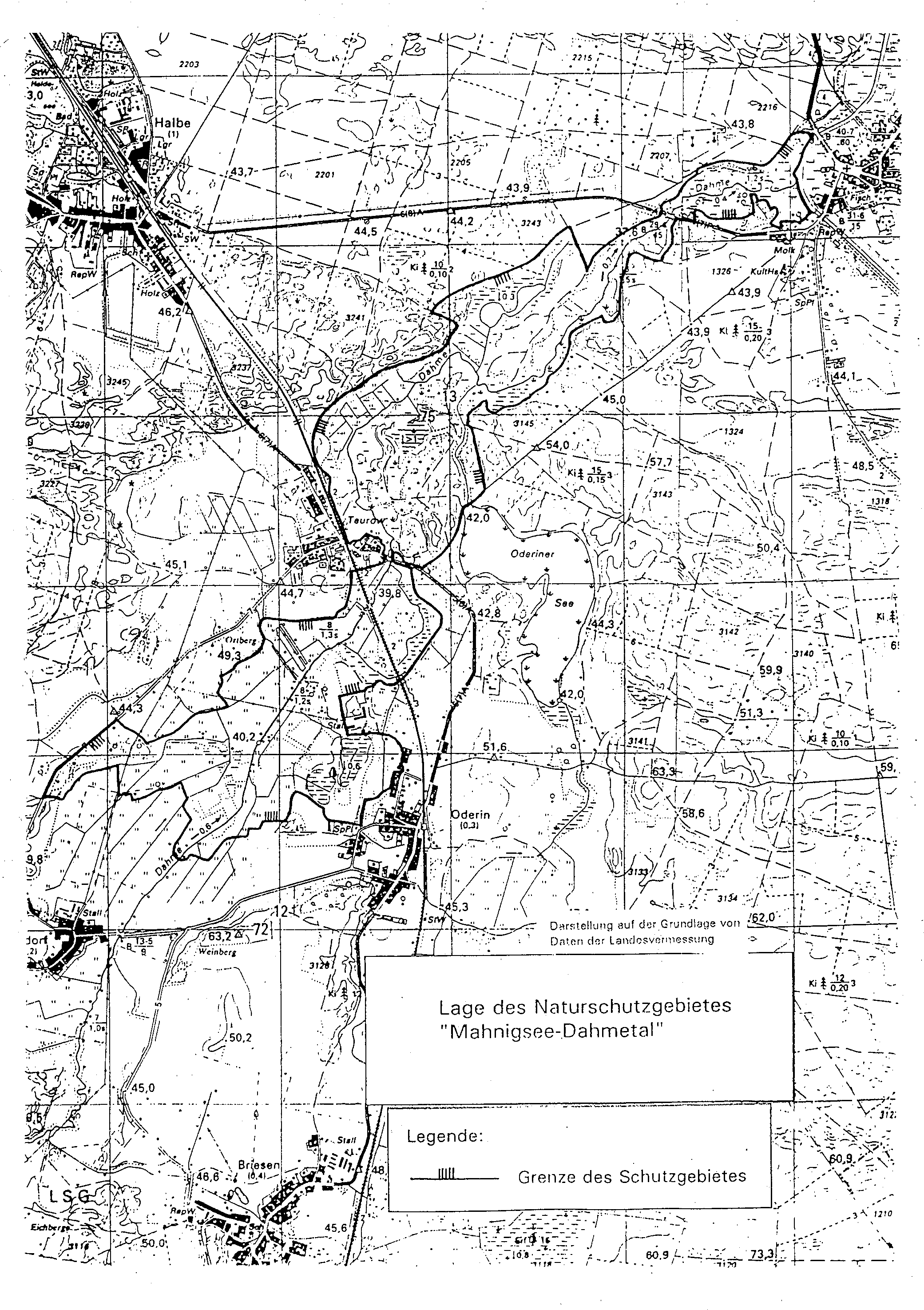 Kartenskizze zur Lage des Naturschutzgebietes "Mahnigsee-Dahmetal"