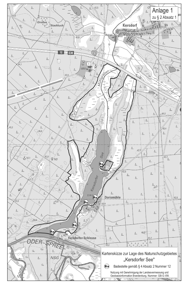 Anlage 1 zu § 2 Absatz 1 - Kartenskizze zur Lage des Naturschutzgebietes "Kersdorfer See" -