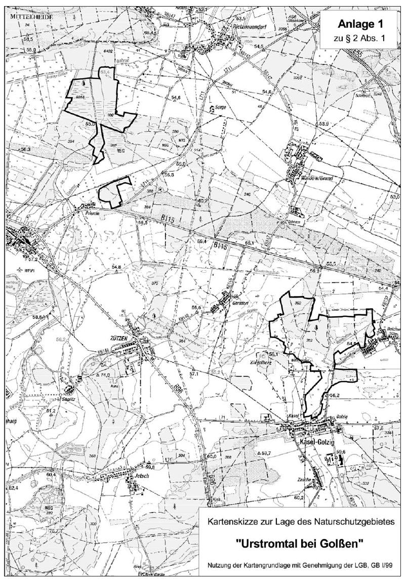 Kartenskizze zur  Lage des Naturschutzgebietes "Urstromtal bei Golßen"