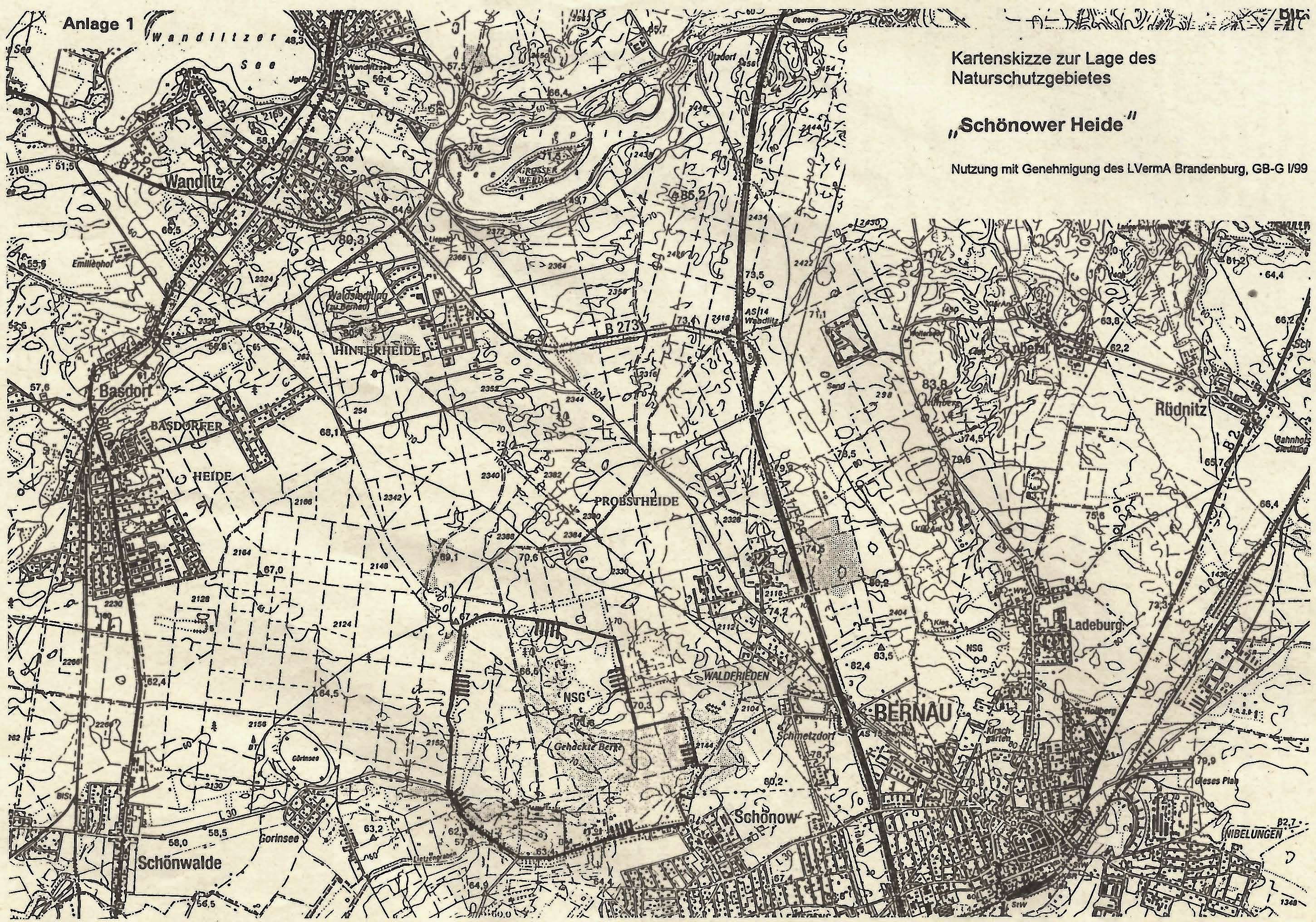 Kartenskizze zur Lage des Naturschutzgebietes "Schönower Heide"
