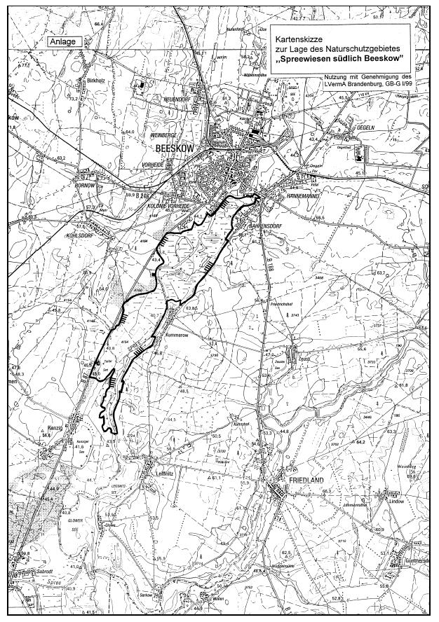 Kartenskizze zur Lage des Naturschutzgebietes "Spreewiesen südlich Beeskow"
