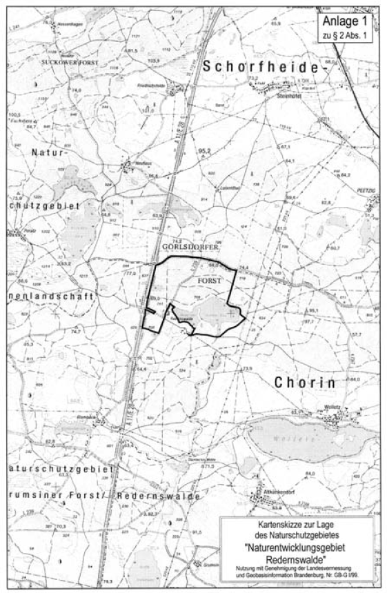 Kartenskizze zur Lage des Naturschutzgebietes "Naturentwicklungsgebiet Redernswalde"