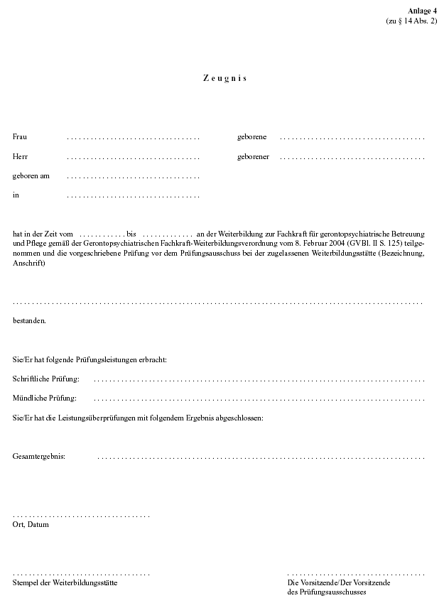 Anlage 4: Zeugnis