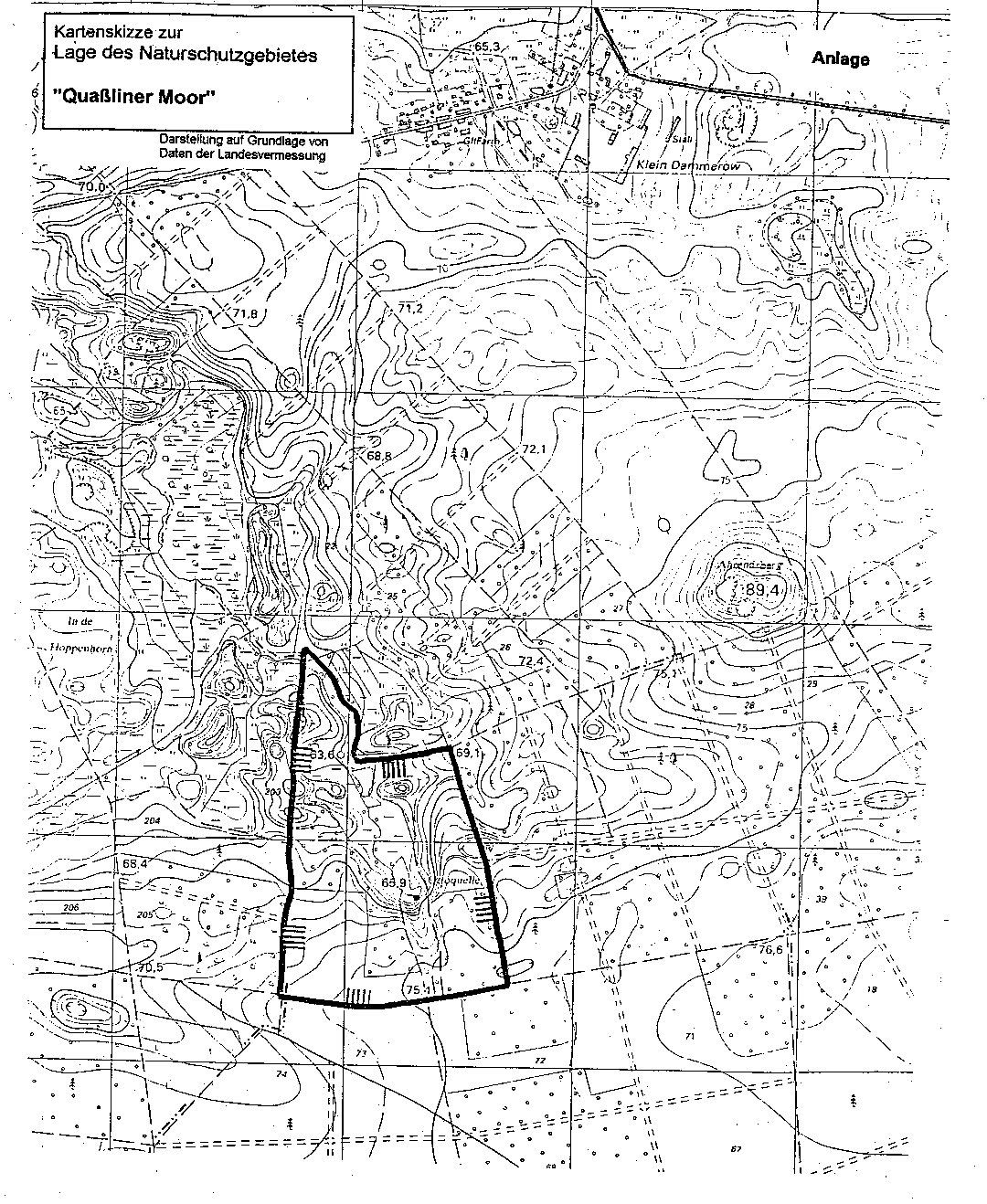 Kartenskizze zur Lage des Naturschutzgebietes "Quaßliner Moor"