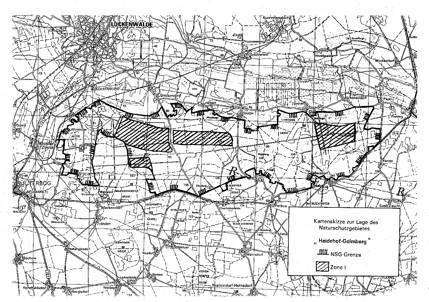 Kartenskizze zur Lage des Naturschutzgebietes "Heidehof-Golmberg"
