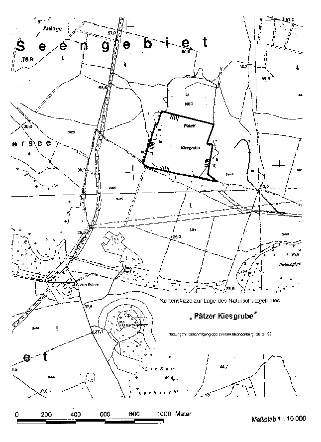 Kartenskizze zur Lage des Naturschutzgebietes "Pätzer Kiesgrube"