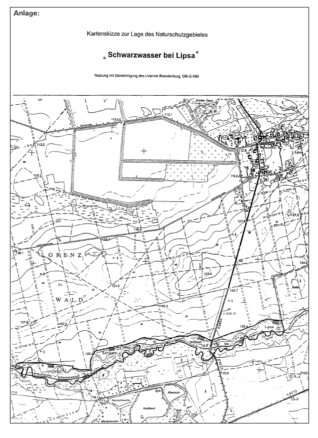 Kartenskizze zur Lage des Naturschutzgebietes "Schwarzwasser bei Lipsa"