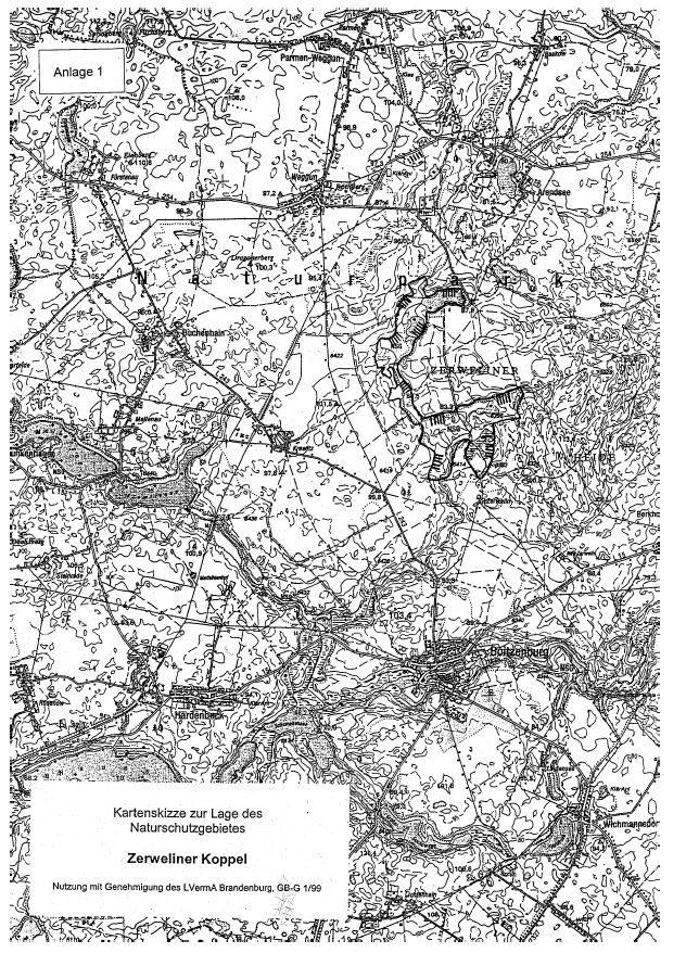 Kartenskizze zur Lage des Naturschutzgebietes "Zerweliner Koppel"