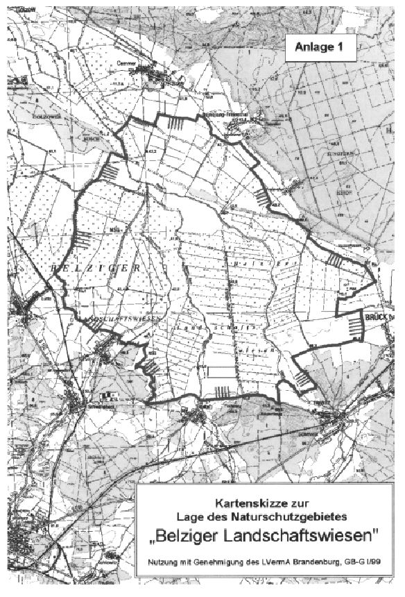 Anlage: Kartenskizze zur Lage des Naturschutzgebietes "Belziger Landschaftswiesen"