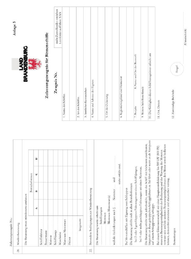 Zulassungszeugnis für Binnenschiffe