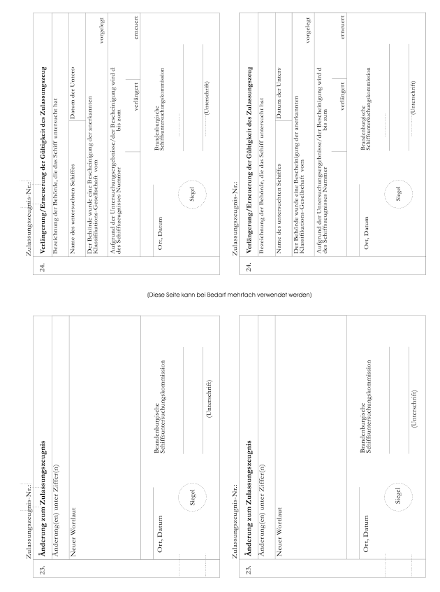 Zulassungszeugnis für Binnenschiffe (23 und 24)