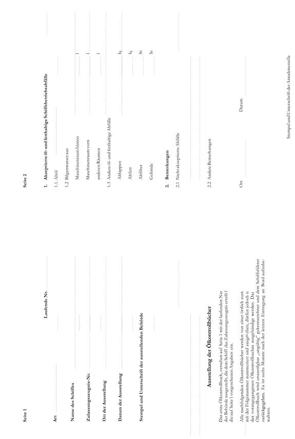 Ölkontrollbuch - Seite 1 und 2