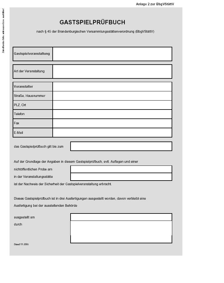 Anlage 2 zur BbgVStättV (Muster Gastspielprüfbuch)