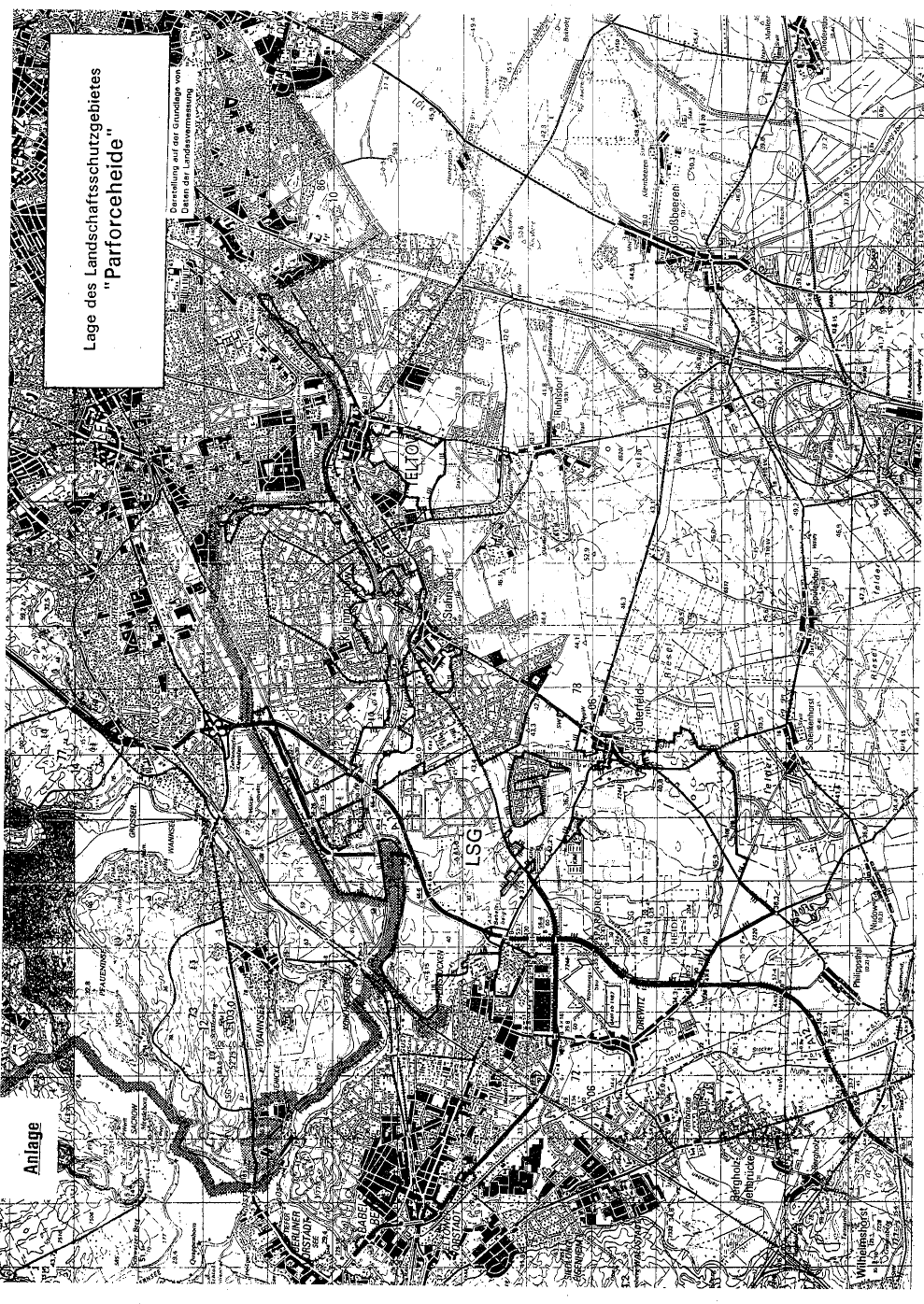 Kartenskizze zur Orientierung über die Lage des Naturschutzgebietes "Parforceheide"