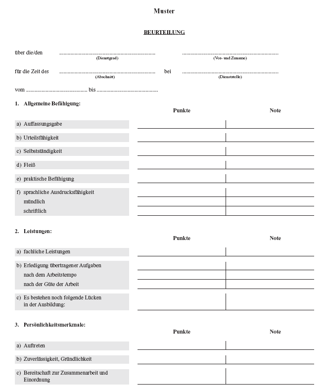 Muster einer Beurteilung (zu § 15 Abs. 1)