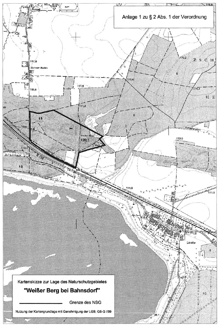 Kartenskizze zur Lage des Naturschutzgebietes "Weißer Berg bei Bahnsdorf"