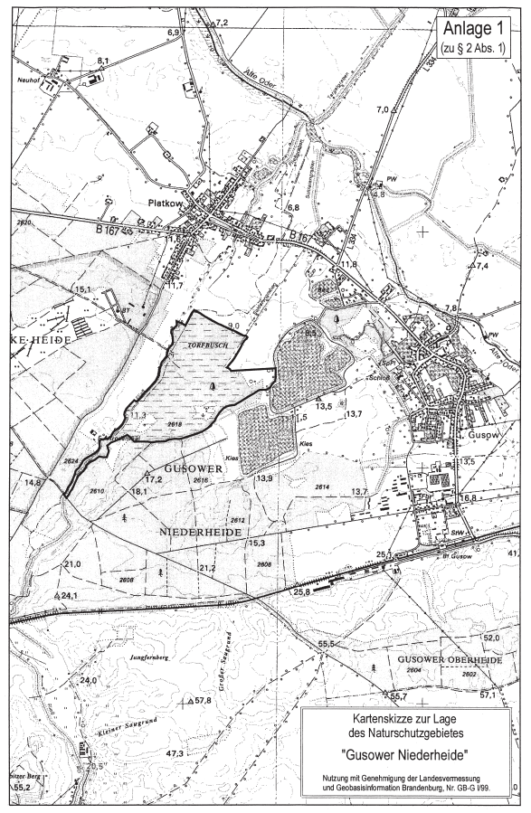 Kartenskizze zur Lage des Naturschutzgebietes "Gusower Niederheide"
