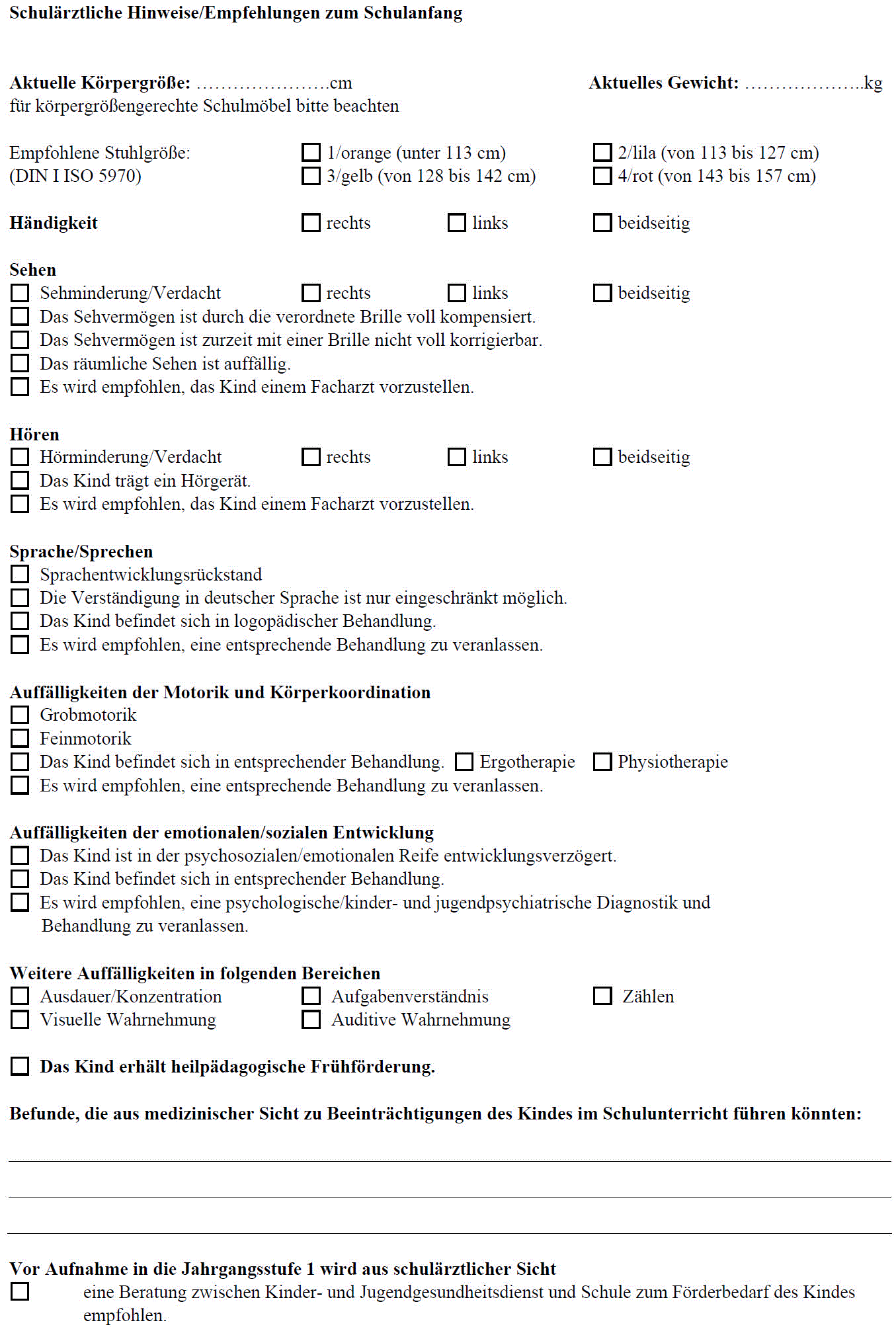 Schulärztliche Hinweise/Empfehlungen zum Schulanfang - Seite 1 - Schulärztliche Hinweise/Empfehlungen zum Schulanfang - Seite 1 -