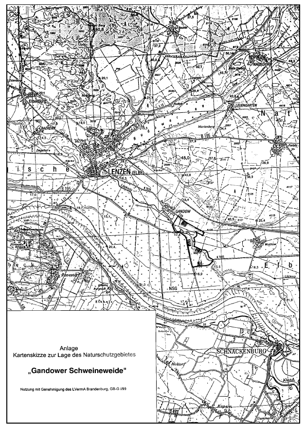 Kartenskizze zur Lage des Naturschutzgebietes "Gandower Schweineweide"