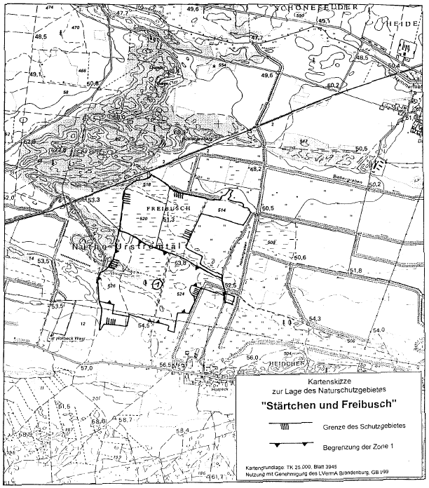 Kartenskizze zur Lage des Naturschutzgebietes "Stärtchen und Freibusch"