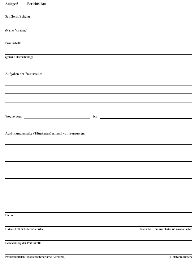 Anlage 5: Berichtsblatt Anlage 5: Berichtsblatt