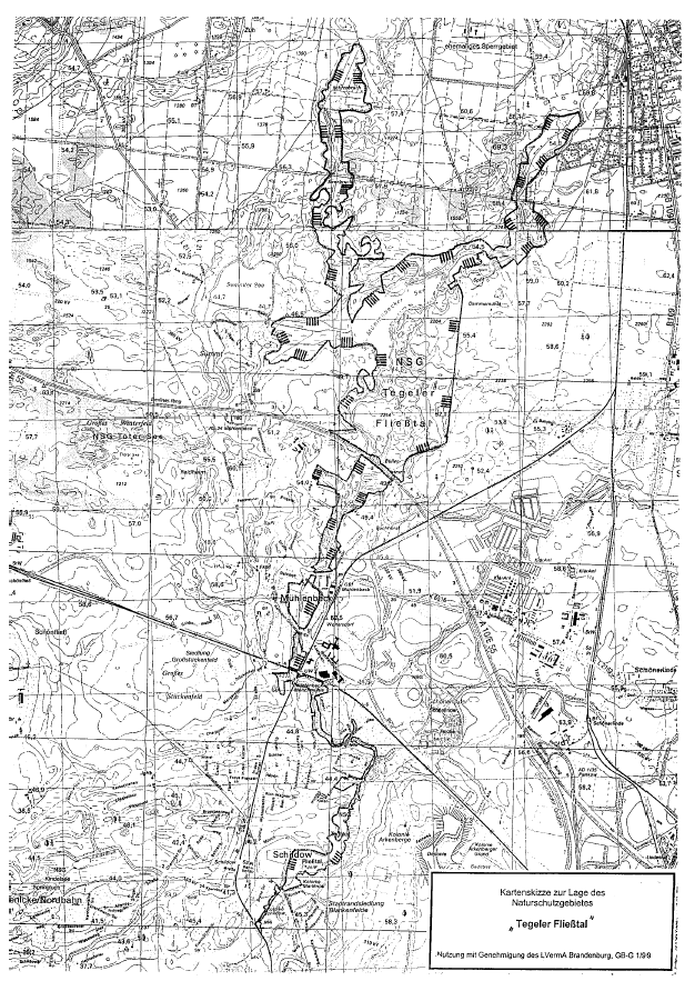 Kartenskizze zur Lage des Naturschutzgebietes "Tegeler Fließtal" Kartenskizze zur Lage des Naturschutzgebietes "Tegeler Fließtal"