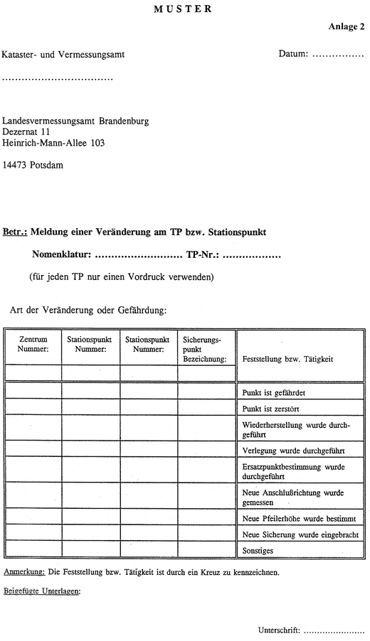 Muster für Veränderungsmeldung