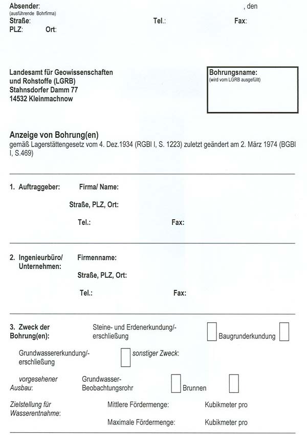 Anzeigen von Bohrung(en) gemäß Lagerstättengesetz, Seite 1