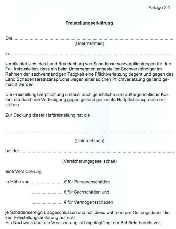 Muster Freistellungserklärung