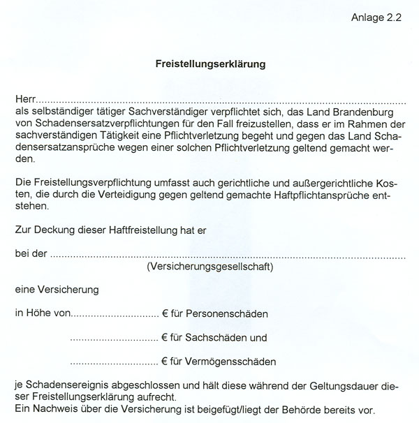 Muster Freistellungserklärung