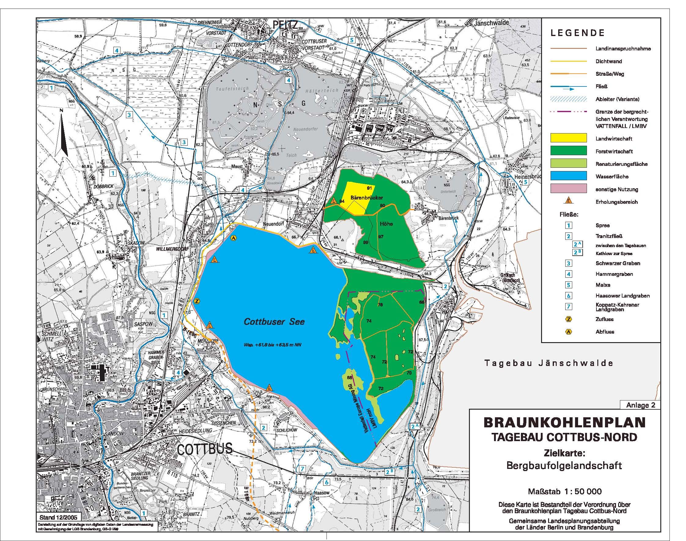 Braunkohlenplan - Tagebau Cottbus-Nord - Zielkarte: Bergbaufolgelandschaft