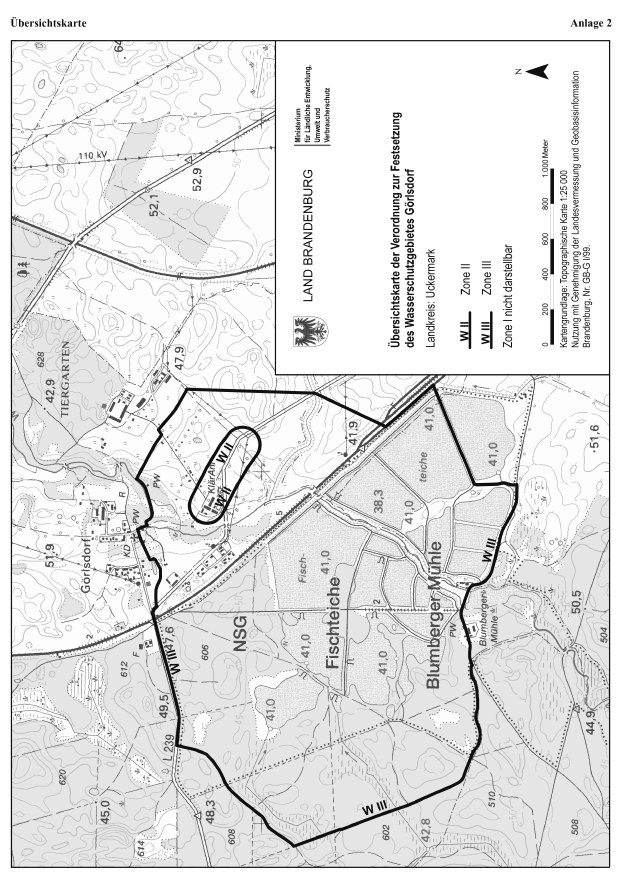 Übersichtskarte der Verordnung zur Festsetzung des Wasserschutzgebietes Görlsdorf