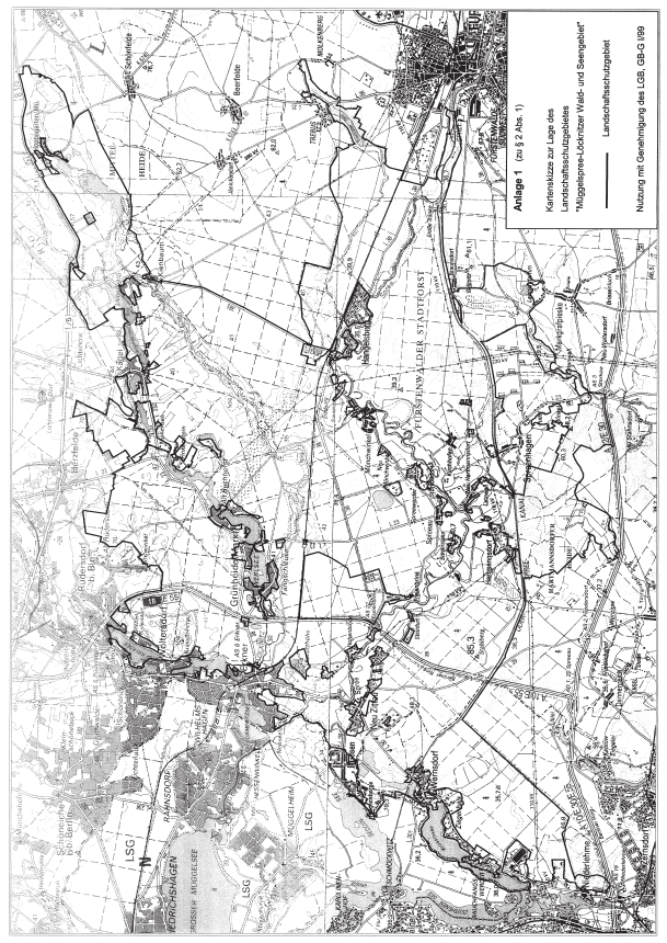 Kartenskizze zur Lage des Landschaftsschutzgebietes „Müggelspree-Löcknitzer Wald- und Seengebiet“