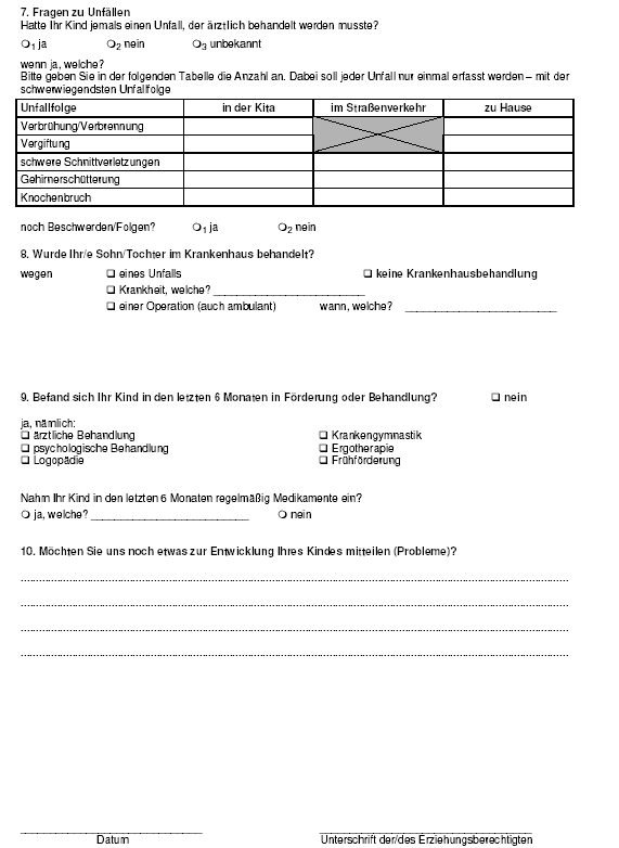 Anhang zu Artikel 1 Nr. 3, Anlage 2 zu § 3 Abs. 2 Satz 1 (Muster eines Angabebogens zur kinderärztlichen Untersuchung Ihres Kindes - Kita Vertraulich! (Nur für den Kinderarzt Ihres Gesundheitsamtes) - Seite 3