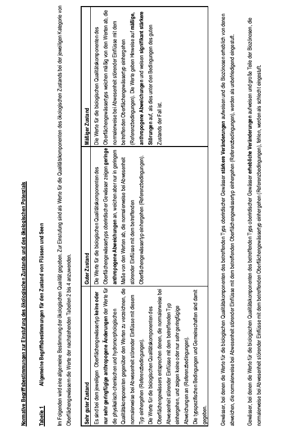 Anhang 4 zu § 7 Abs. 1 Satz 2, Abs. 2 - Tabelle 1: Allgemeine Begriffsbestimmungen für den Zustand von Flüssen und Seen