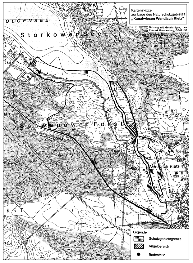 Kartenskizze zur Lage des Naturschutzgebietes "Kanalwiesen Wendisch Rietz"
