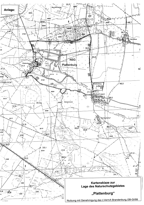 Kartenskizze zur Lage des Naturschutzgebietes "Plattenburg"