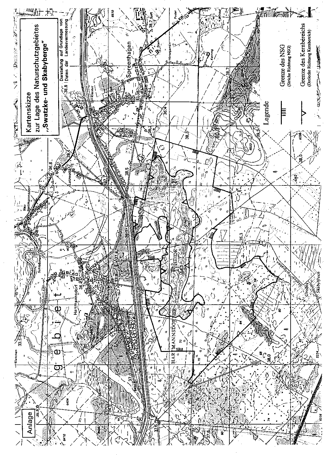Kartenskizze zur Lage des Naturschutzgebietes "Swatzke- und Skabyberge" - Karte 1 -